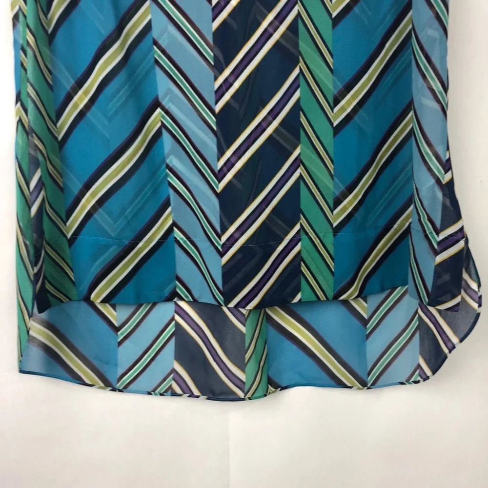 CAbi Blue Multi Diagonal Stripe Collared Sleeveless Blouse Size Medium - Picture 2 of 14